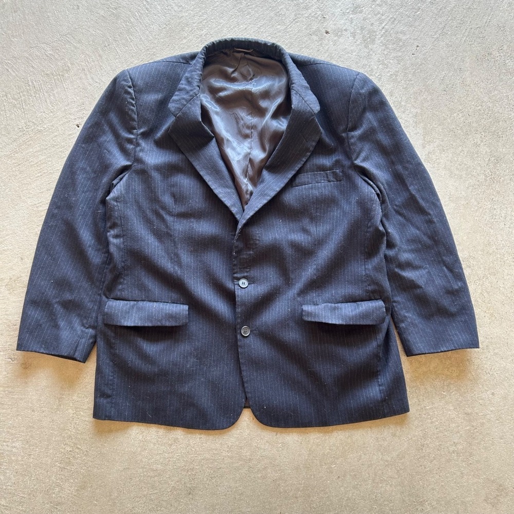 Christian Dior Blazer Jacket Mens‎ XXL Navy Blue Striped Virgin Wool Long Sleeve